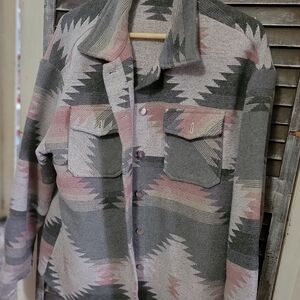 Geometric Patterned Jacket in Gray and Pink